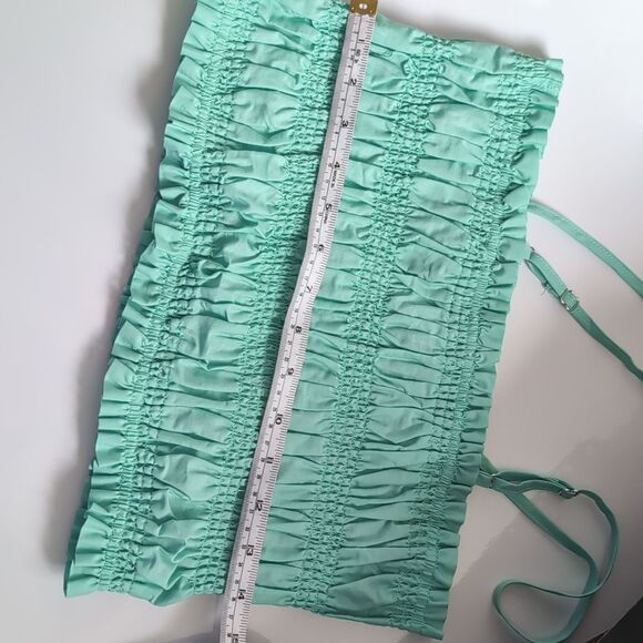 NWT Hunter And Brown Cotton Seafoam Green Smocked Peasant Crop Top Large - Picture 6 of 10